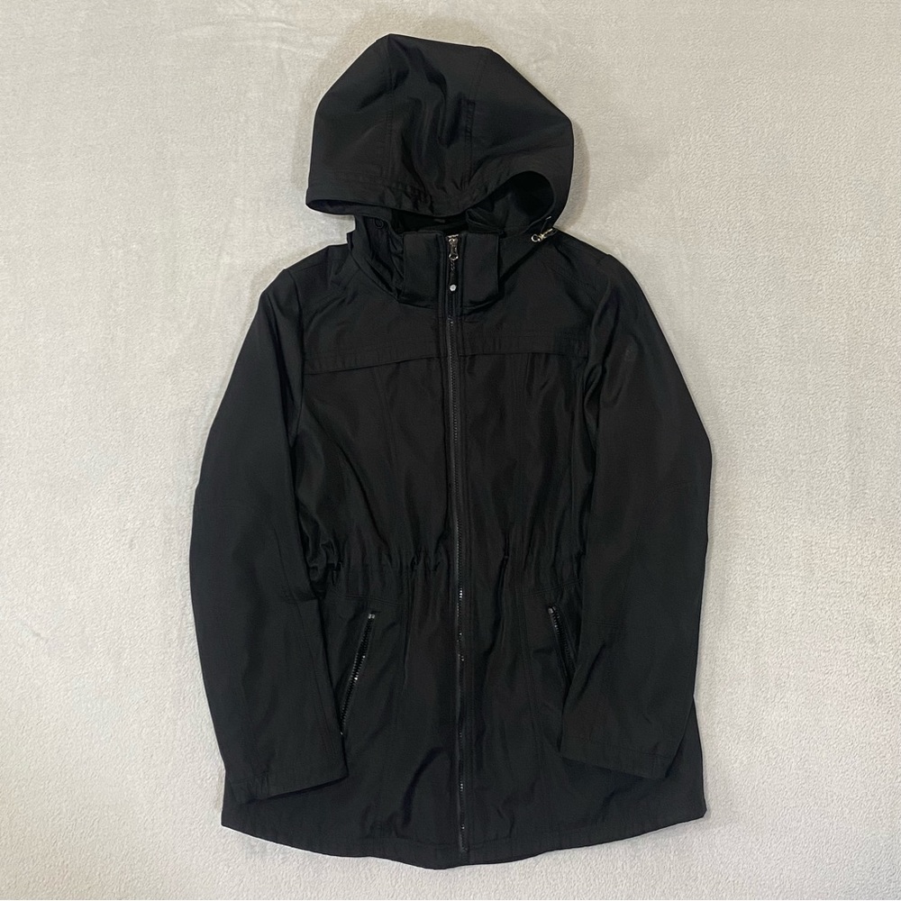 Jessica Simpson Women's Medium (Detachable)Hood Full Zip Black Jacket Raincoat